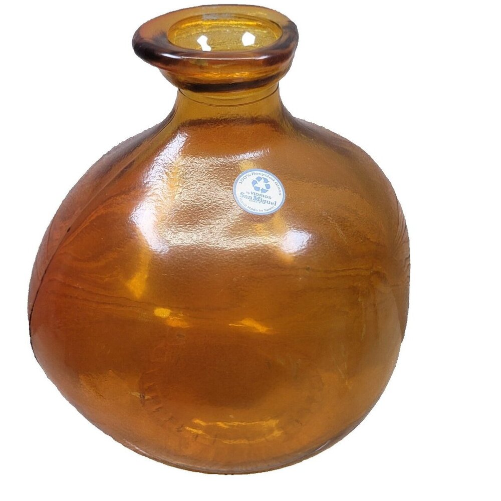 Vidrios San Miguel Vase‎ Orange Amber Bulbous Art Glass Spain Recycled Glass MCM